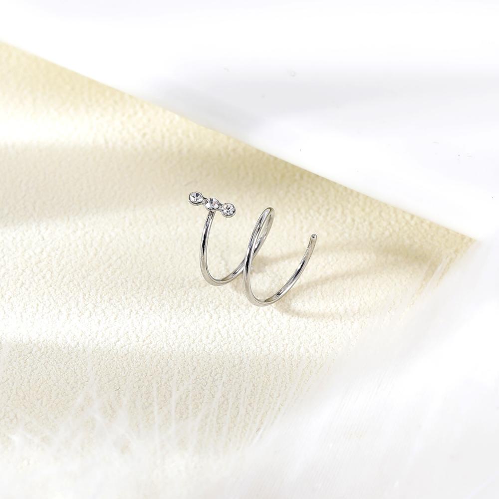 1pc Stainless Steel Lapisan Ganda Tindik Hidung Kupu-Kupu Kristal Hidung Memutar Cincin Hoop Anting Tindik Tulang Rawan Telinga
