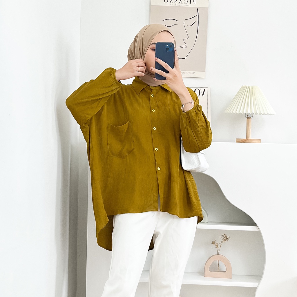 Clara Kemeja Blouse Atasan Wanita Oversize Bahan Rayon Crinkle