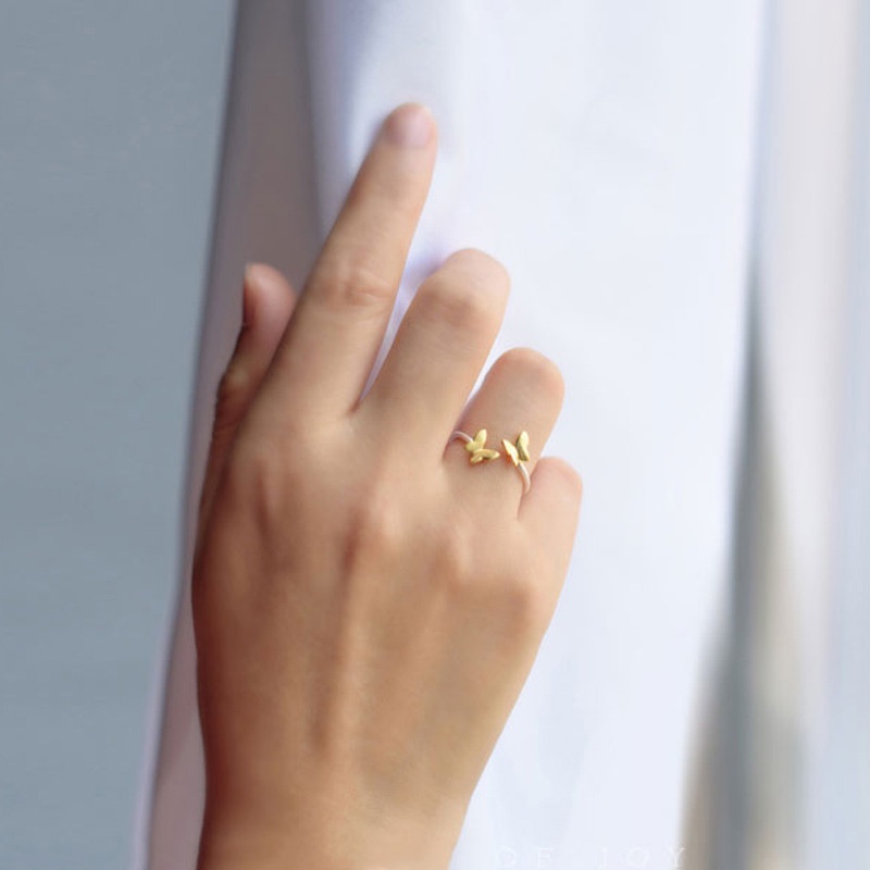 Goldkingdom Fashion Perhiasan Aksesoris Ready Stock Kepribadian Perhiasan Kupu-Kupu Ganda Emas Pembukaan Cincin Kreatif Warna Emas Dan Perak Perhiasan