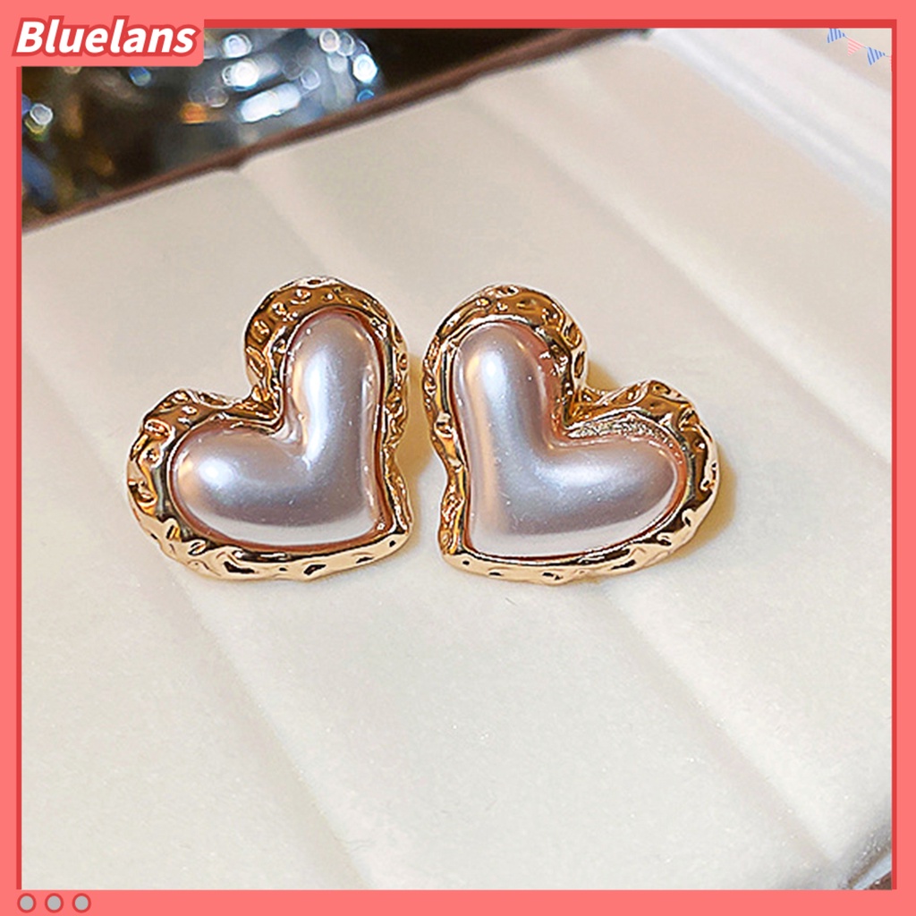 {In Stock} Women Ear Studs Gradient Heart-Berbentuk Cahaya Mewah Perak Wanita Kepribadian Fashion Faux Pearl Stud Earrings Pakaian Sehari-Hari