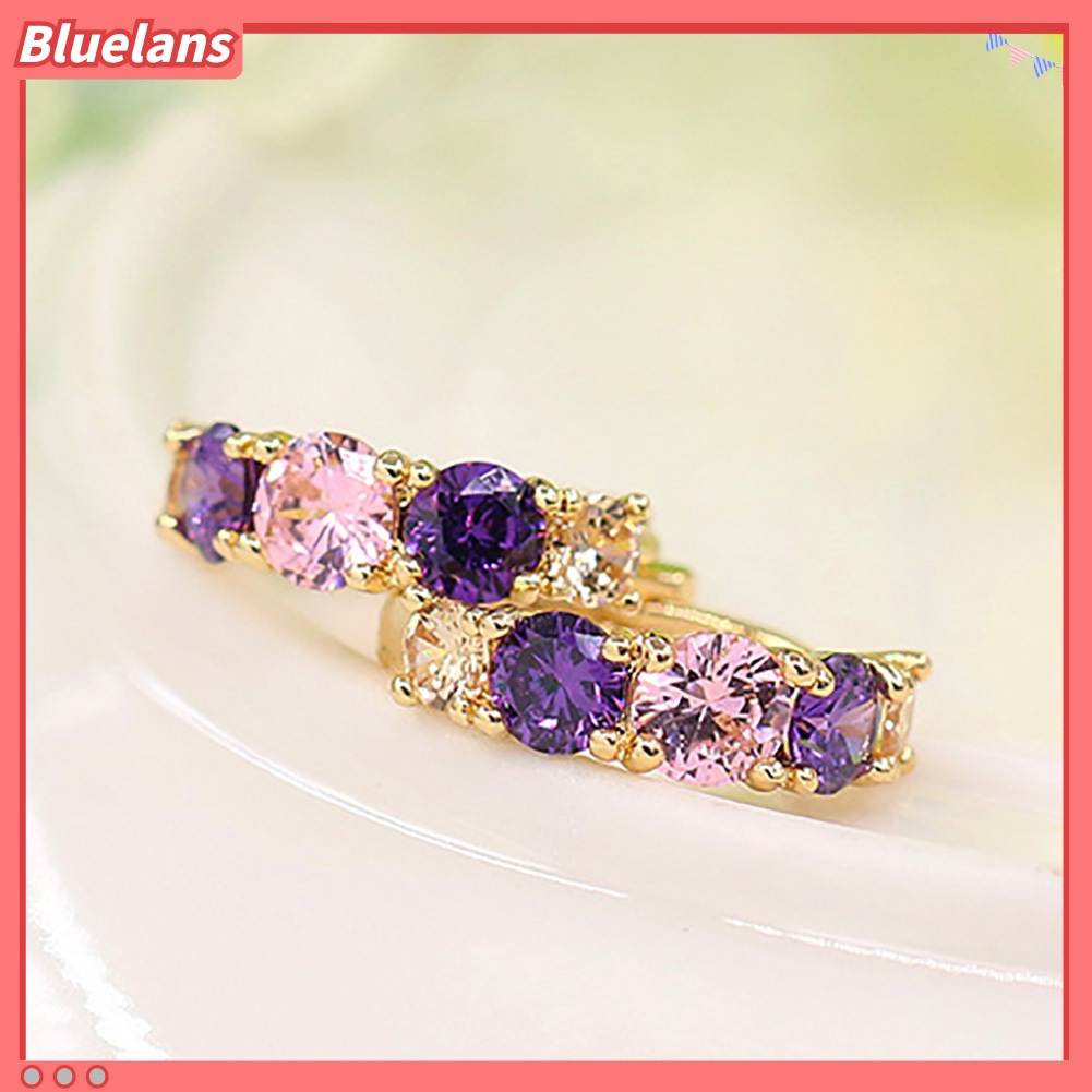 {In Stock} Wanita Fashion Berlapis Emas 9K Ungu Zirkon Eardrop Huggie Anting Perhiasan Hadiah