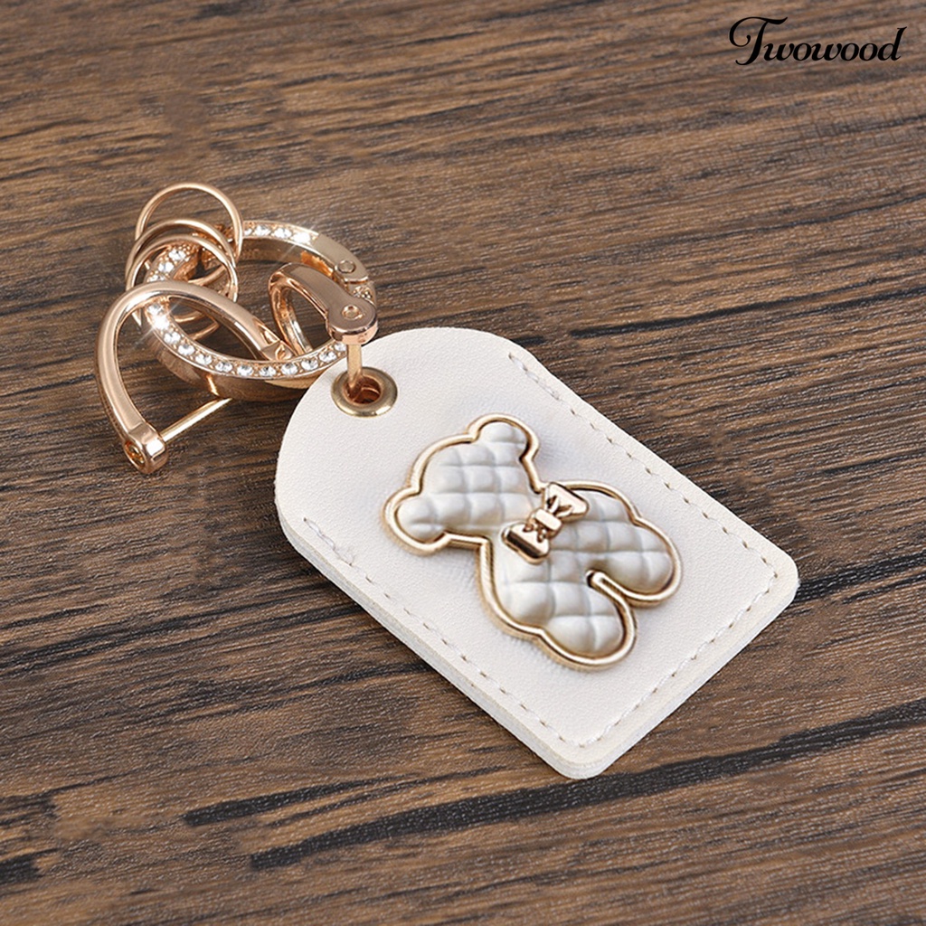 Twowood Gantungan Kunci Logam Unisex Beruang Liontin Kartu Akses Lengan Berlian Imitasi Tertanam Kunci Mobil Gantungan Liontin Ransel Ornamen