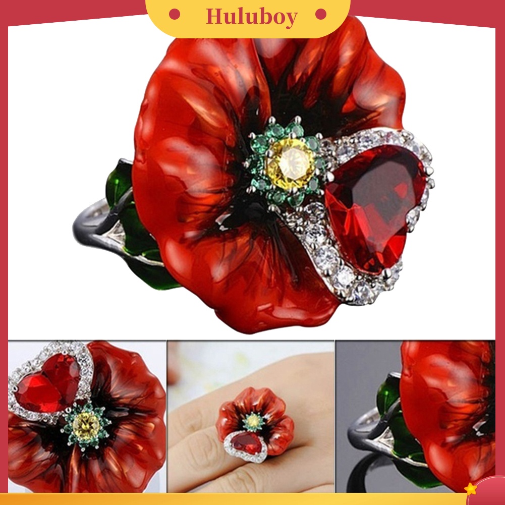 {Ready Stock} Pesta Pernikahan Fashion Bunga Bentuk Hati Ruby Imitasi Jari Cincin Perhiasan Pengantin