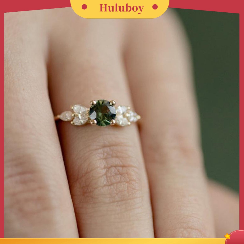 {Ready Stock} Lady Finger Ring Indah Berlian Imitasi Hijau Cubic Zircon Female Ring Untuk Pernikahan