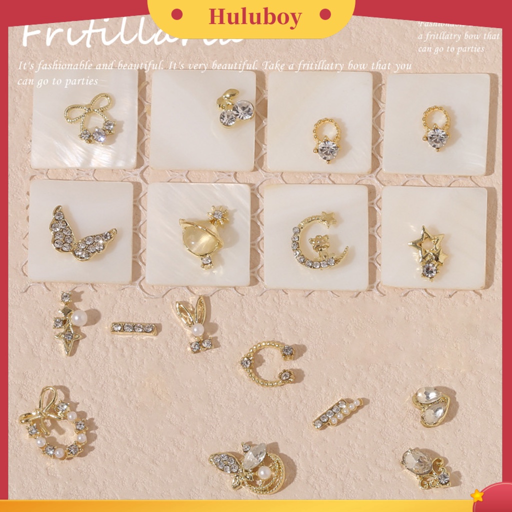 {In Stock} 10Pcs Manicure Decor Tiga Dimensi Bersinar Berkilau DIY Tahan Karat Mutiara Palsu Emas Jantung Busur Berlian Palsu Pesona Kuku Salon Pasokan