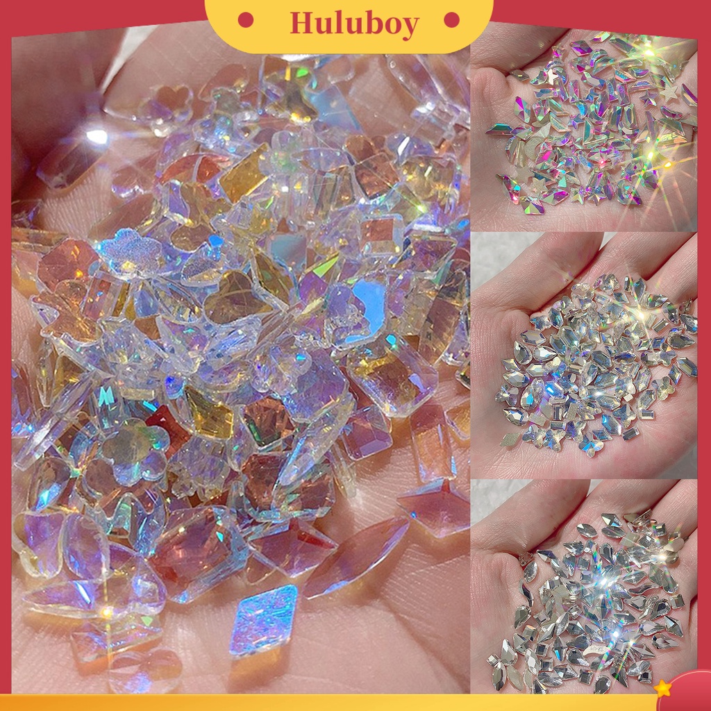 {In Stock} 100Pcs/Bag Dekorasi Kuku Bentuk Tidak Teratur DIY Kerajinan Tangan Flat Bottom Kaca Batu Nail Rhinestones Untuk Desain Kuku