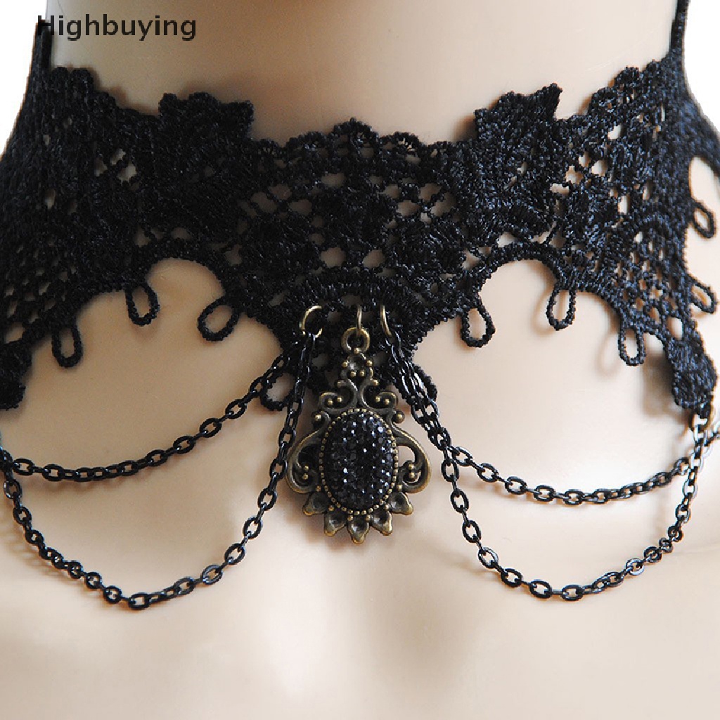 Hbid Renda Rumbai Rantai Gaya Punk Gothic Choker Kalung Ch Kalung Vintage Lace Glory