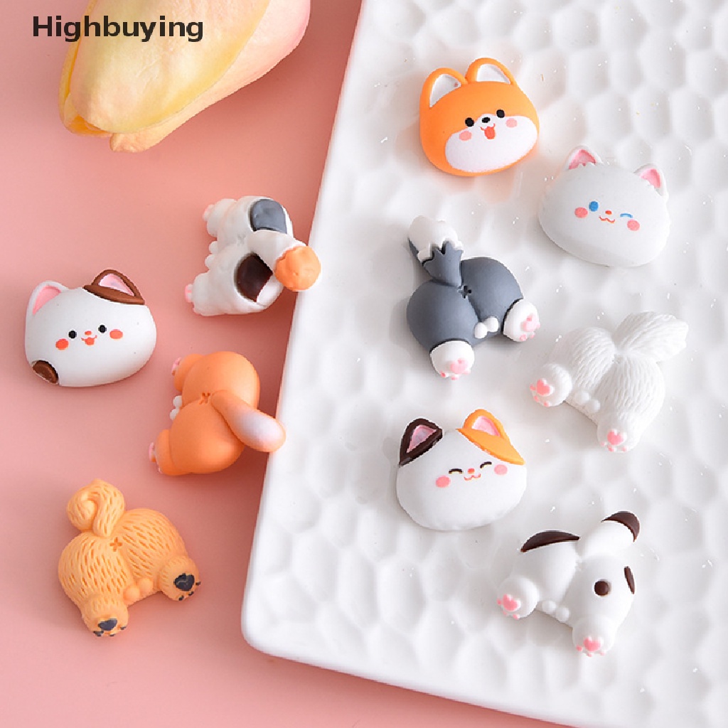 Hbid 10Pcs Kartun Lucu Kucing Anjing Kepala Dan Pantat Set Resin Datar Kembali Scrapbooking DIY Perhiasan Craft Dekorasi Aksesoris Ponsel Case Kulkas Stiker Glory