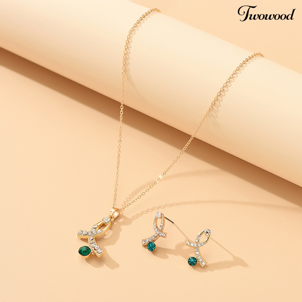 Twowood 1set Wanita Kalung Anting Geometris Elegan Hias Sparkling Adjustable Perhiasan Hadiah Faux Gem Lady Fashion Berlian Imitasi Mengkilap Liontin Kalung Anting Untuk Pesta