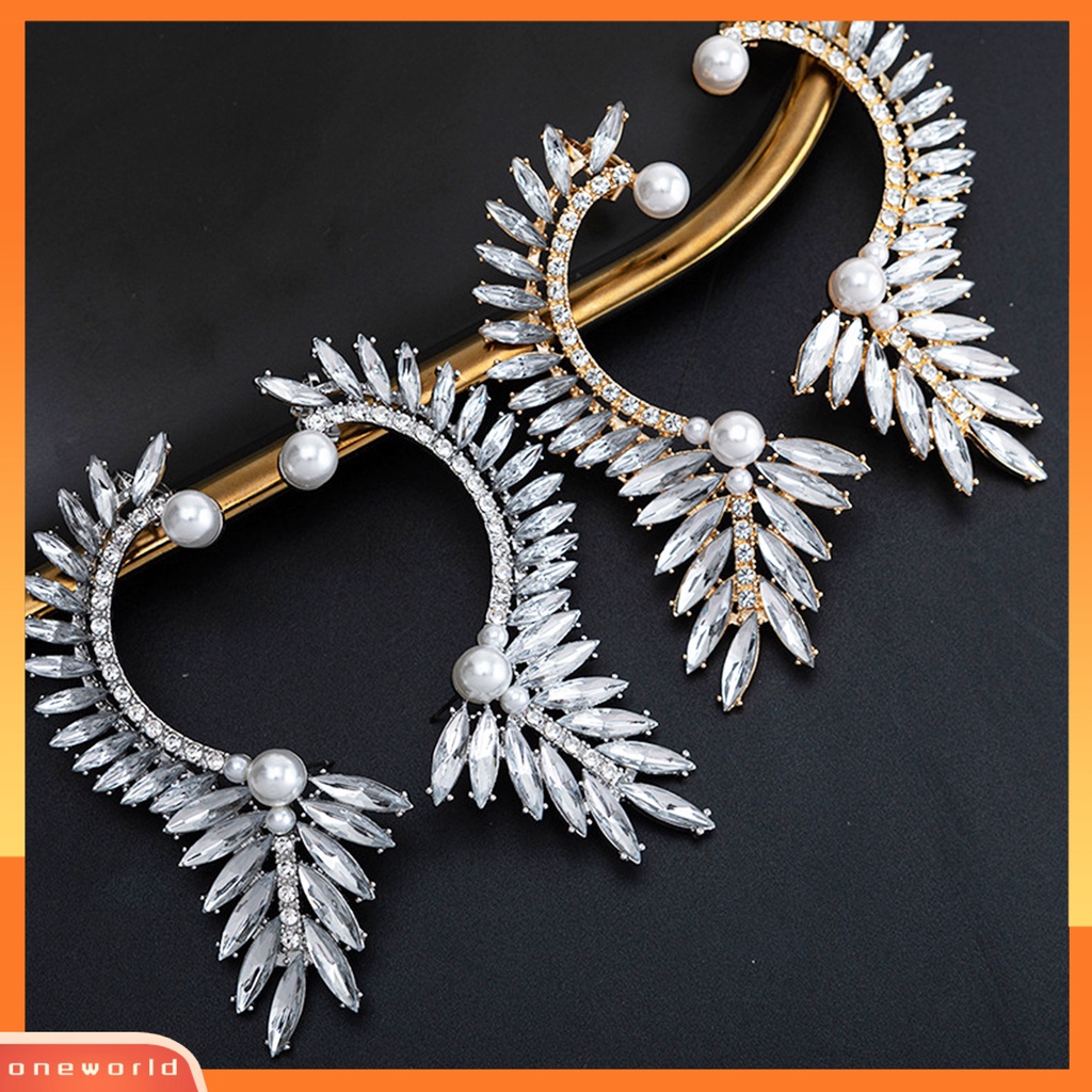 [OWR] 1pc Klip Telinga Berlebihan Geometris High Gloss Berlian Imitasi Electroplating Ear Ornament Tanpa Tindik Fashion Kristal Imitasi Mutiara Auger Telinga Manset Perhiasan Aksesoris