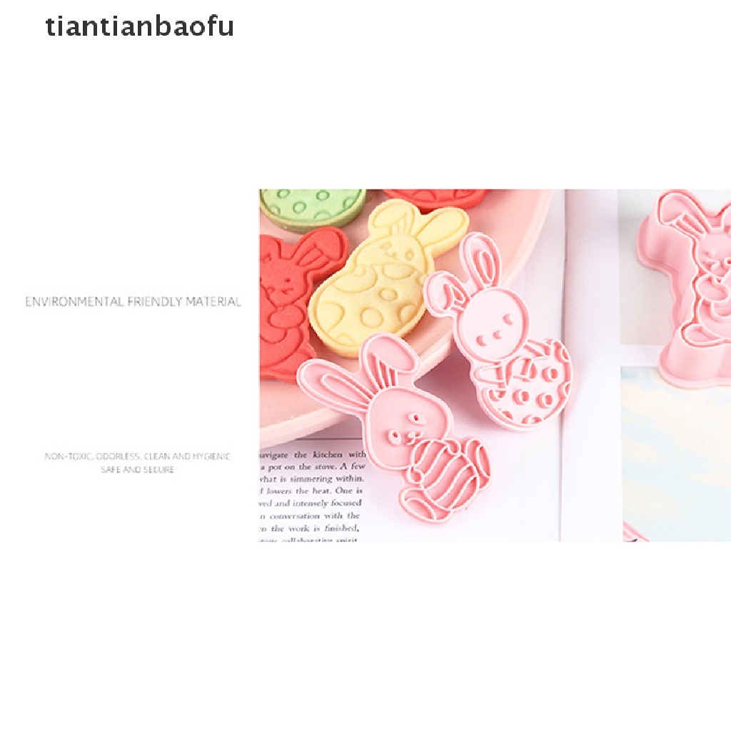 [tiantianbaofu] 6pcs Cetakan Biskuit Kelinci Paskah Plastik Bunny Egg Cookie Cutter Stamp Embosser Boutique