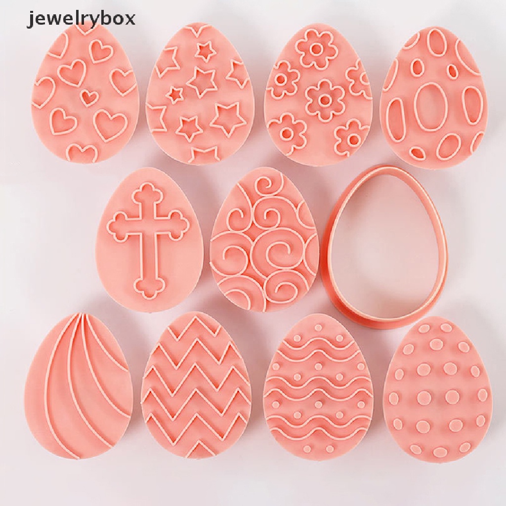 [jewelrybox] 10 Pcs Telur Paskah Biskuit Cetakan Cookie Cutters Stamp Press Fondant Gula craft Baking Alat Dekorasi Pesta Butik