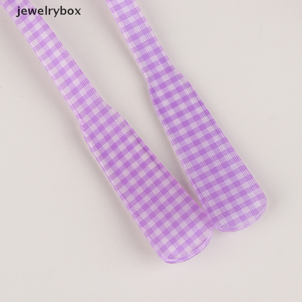 [jewelrybox] 2pcs/set French Style Retro Plaid Dessert Spoon Fork Sendok Pencampur Plastik Butik