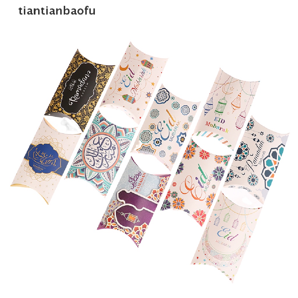 [tiantianbaofu] 10pcs EID Mubarak Bentuk Bantal Kotak Permen Ramadan Kareem Dekorasi Gift Box Butik