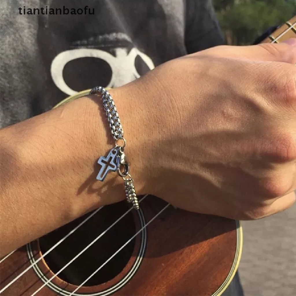 [tiantianbaofu] Rantai Ganda Salib Berongga Stainless Steel Pergelangan Tangan Gelang Lobster Cakar Gesper Gelang Fashion Hip Hop Punk Pesta Pria Perhiasan Butik