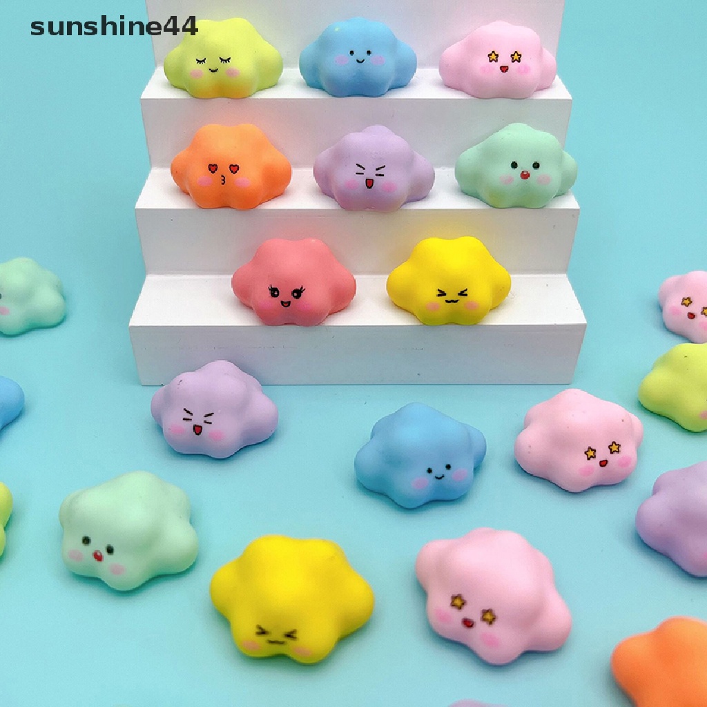 Sunshine 5pcs Resin Luminous Macaroon Expression Awan Patung Menyala Dalam Gelap Miniatur DIY Aksesoris Rumah Boneka Home Desk Decor ID
