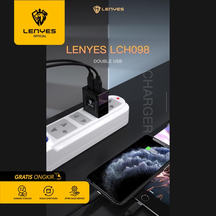 Kepala Charger LENYES LCH098 12W 2.4A 2 USB Adaptor Original + Kabel - MICRO USB original kabel cable casan travel charger tc android usb charger micro usb type c batok kepala charger