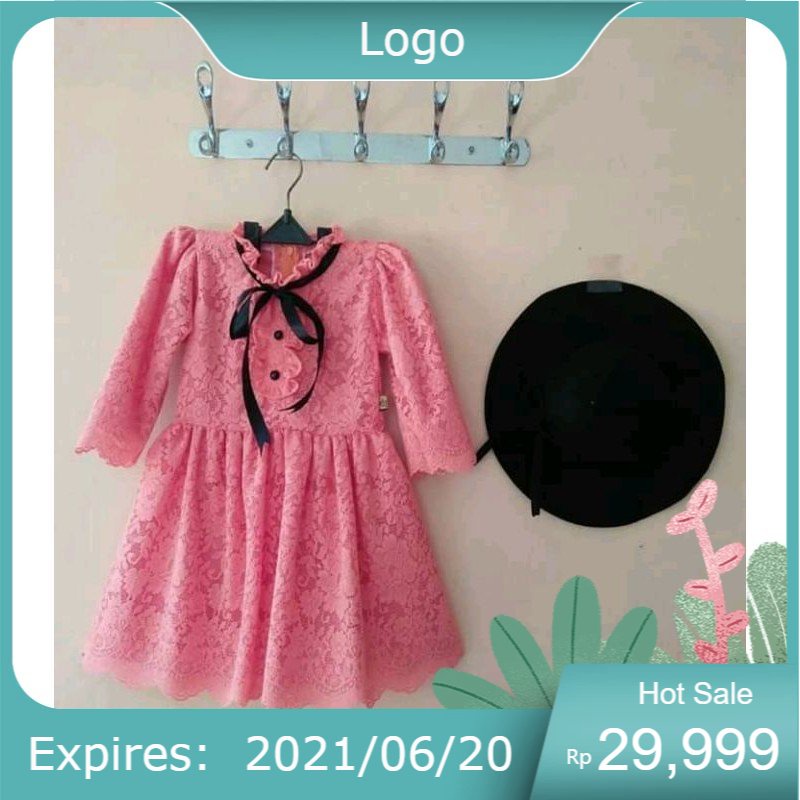 DRESS BROKAT / DRESS PESTA / BAJU ANAK UNIK & "' MADAM MOREN "' free TOPI CANTIK WARNA DUSTY PINK