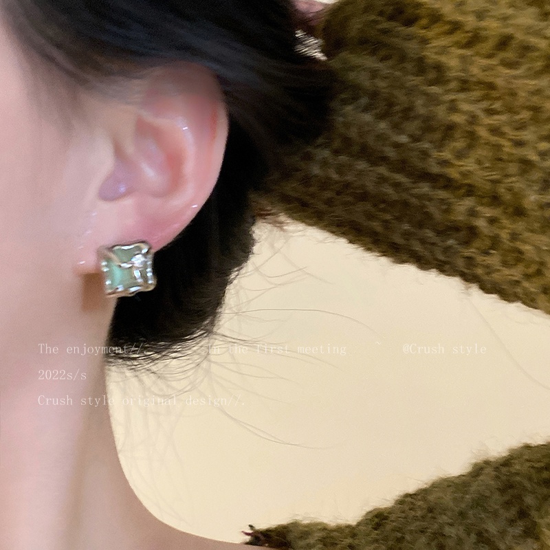 Anting Opal Ear Studs Hati Hijau Musim Panas Untuk Aksesori Perhiasan Wanita Gadis