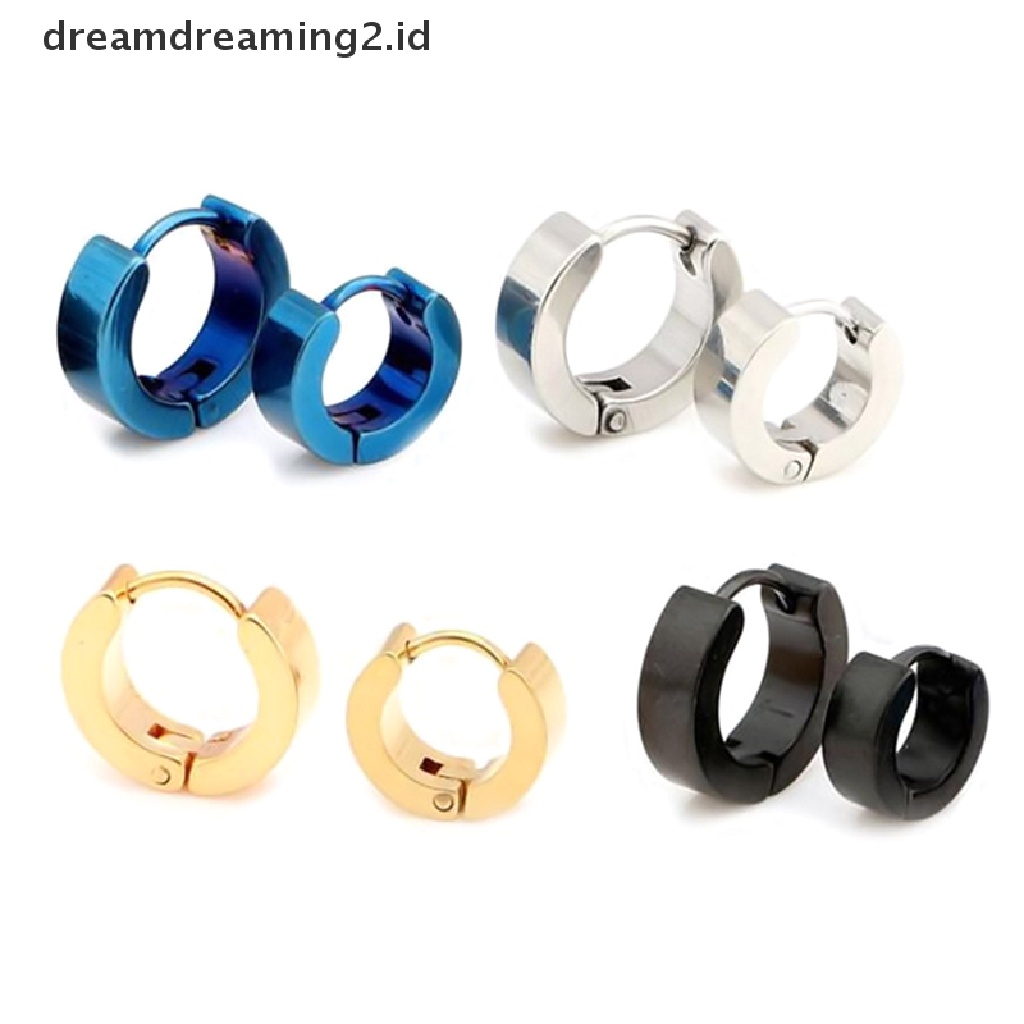 (hot) 1pasang PUNK Pria Wanita Hoop Ear Stud Stainless Steel Anting Hoop//