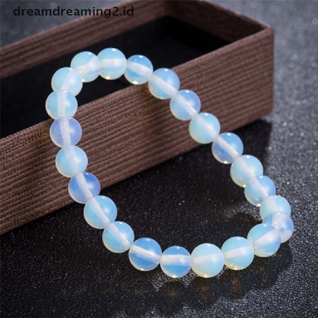 (hot) Fashion 8mm Bulat Kristal Moonstone Batu Alam Membentang Gelang Manik-Manik Untuk Wanita//