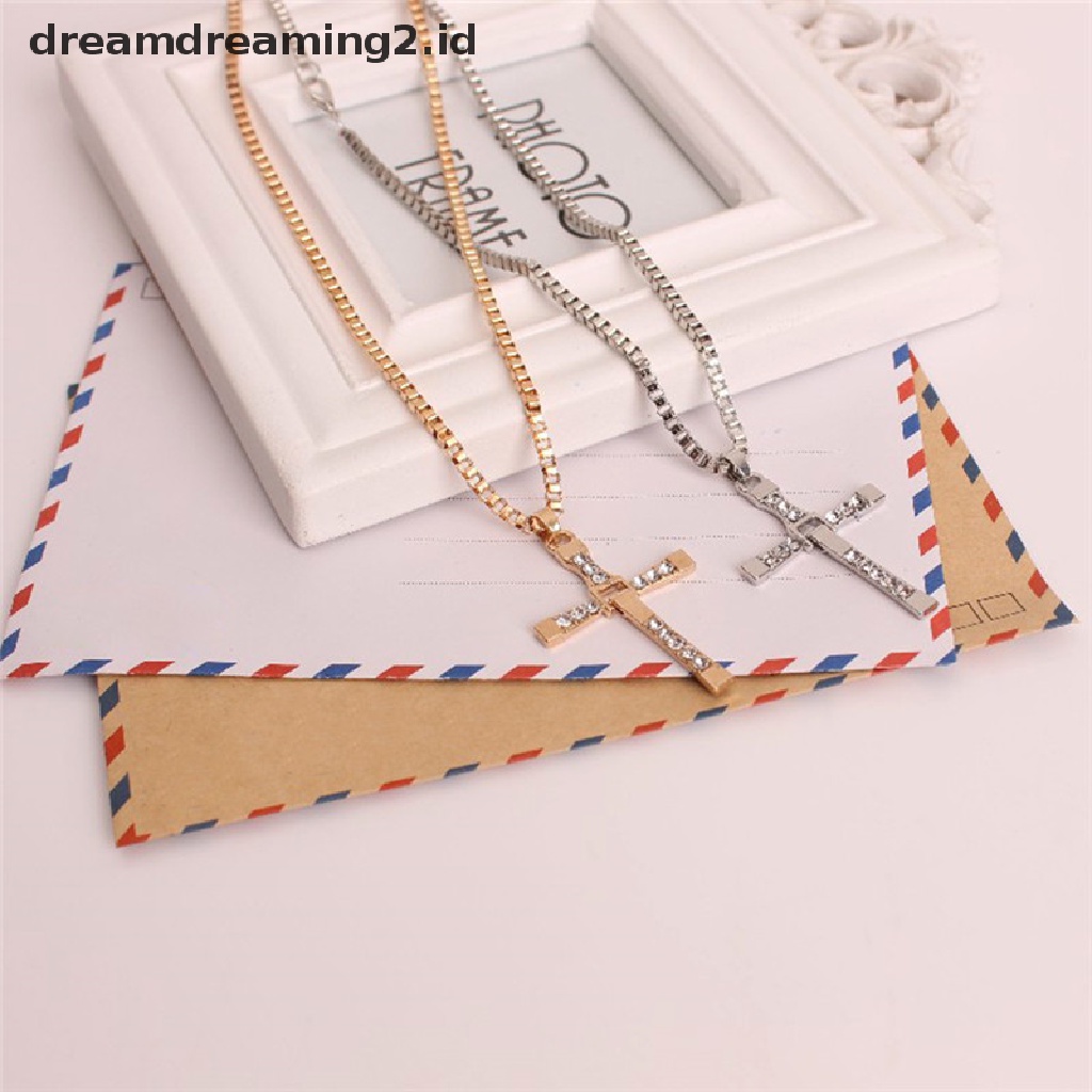 (hot) Fashion Pria Klasik Salib Liontin Kalung Kristal Berlian Imitasi Necklace Jewelry//