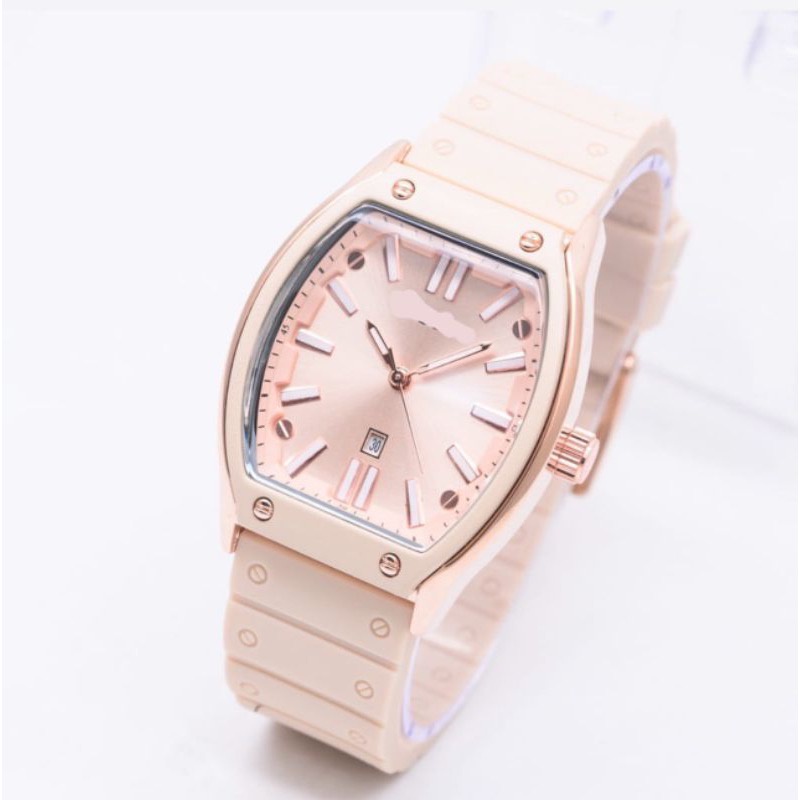 COD✅ Jam Tangan Wanita Analog Quartz Fashion FS Oval Tanggal Aktif Strap Rubber Karet   S1274