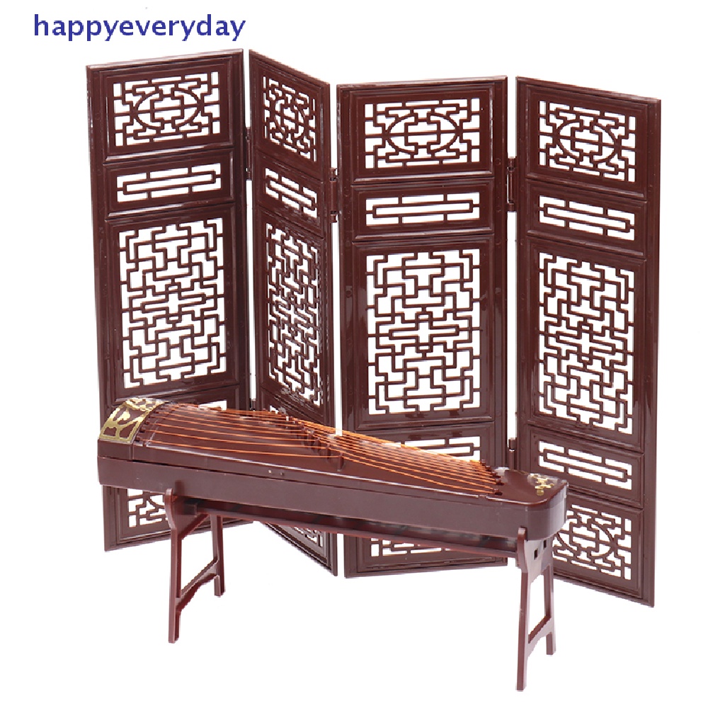 [happy] Rumah Boneka Miniatur Suling Layar Lipat Lute Guzheng Kipas Ornamen Pemandangan Kehidupan [ID]