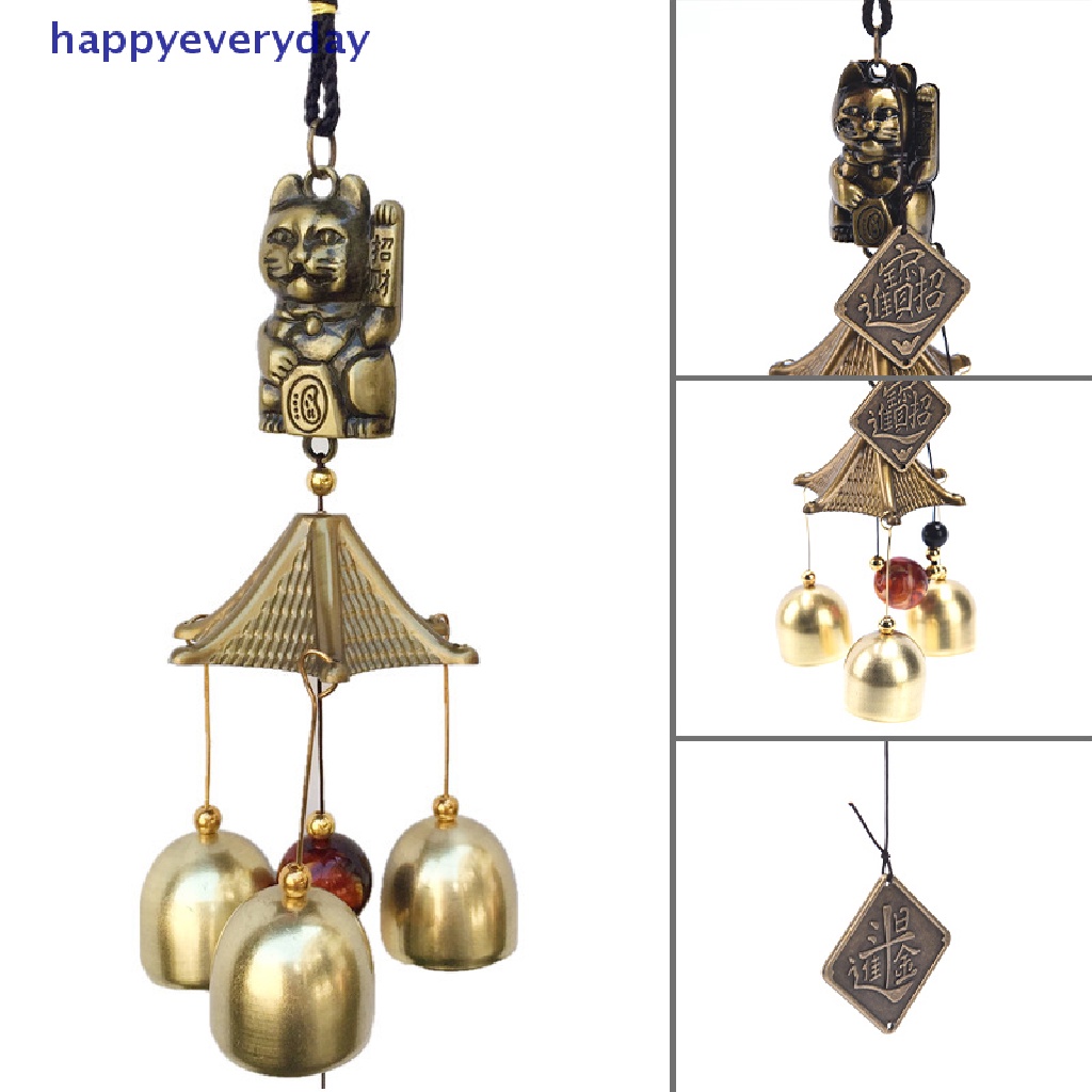 [happy] Logam Tembaga Lonceng Angin Liontin Dekorasi Pintu Lucky Cat Feng Shui Pendant [ID]