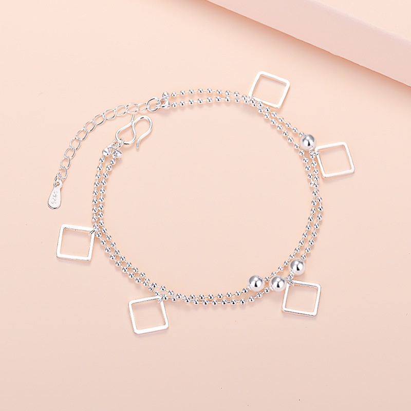 925gelang Kaki Perak Fashion Persegi Rumbai Double Layer Rantai Adjustable Gelang Kaki Untuk Wanita Perhiasanhadiah