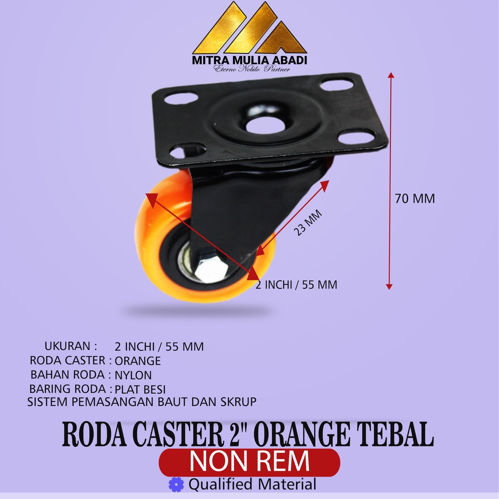 Roda Orange Kaster/Kastor  2&quot; Inci TEBAL TANPA Rem Serba guna