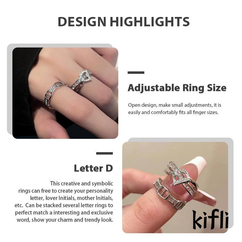 [KD] Huruf D Cincin Desain Perempuan Rasa Canggih Kepribadian Fashion Cahaya Mewah Terbuka Cincin