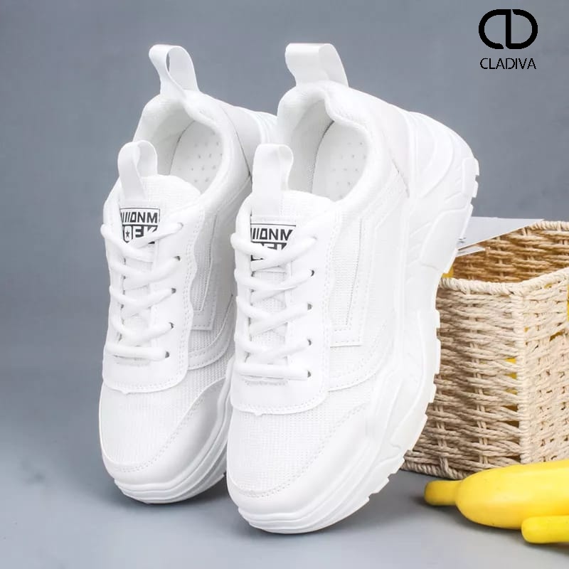 Sepatu Spatu Sneakers Snikers Wanita Perempuan Cewe Cewek Gaya Korea Korean Style Full Putih COEK SW-48 FSH406 Cladiva