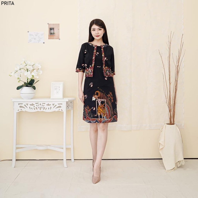 Evercloth Prita Dress Wanita Batik Lengan Panjang Couple Modern Dress