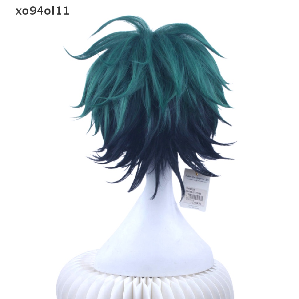 Xo Anime My Boku no Hero Academia Midoriya Izuku Wig Kostum Cosplay Boku no Hero Academia Deku Hijau Tua Wig Sintetis Aksesoris Pesta OL