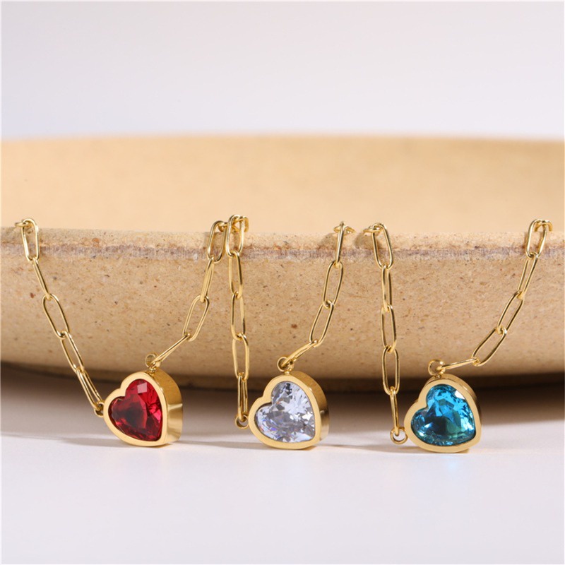 [AYBX] Kalung Liontin Anti Karat Hati Zirkon Sweater Rantai Kalung Lapis