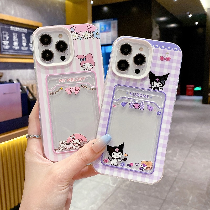 Kartu Pelindung 3in1 Desain Lengan Untuk iPhone Case14 13 12 11 Pro Max X XR XS Max7 8 Plus Kartun Kuromi Melodi Lucu