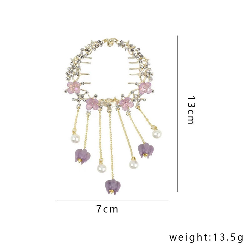 Amethyst Bunga Rumbai Wanita Jepit Rambut/Retro Hiasan Kepala Fringe Rhinestones Hair Clip/Bunga Alloy Ponytail Holder Aksesoris