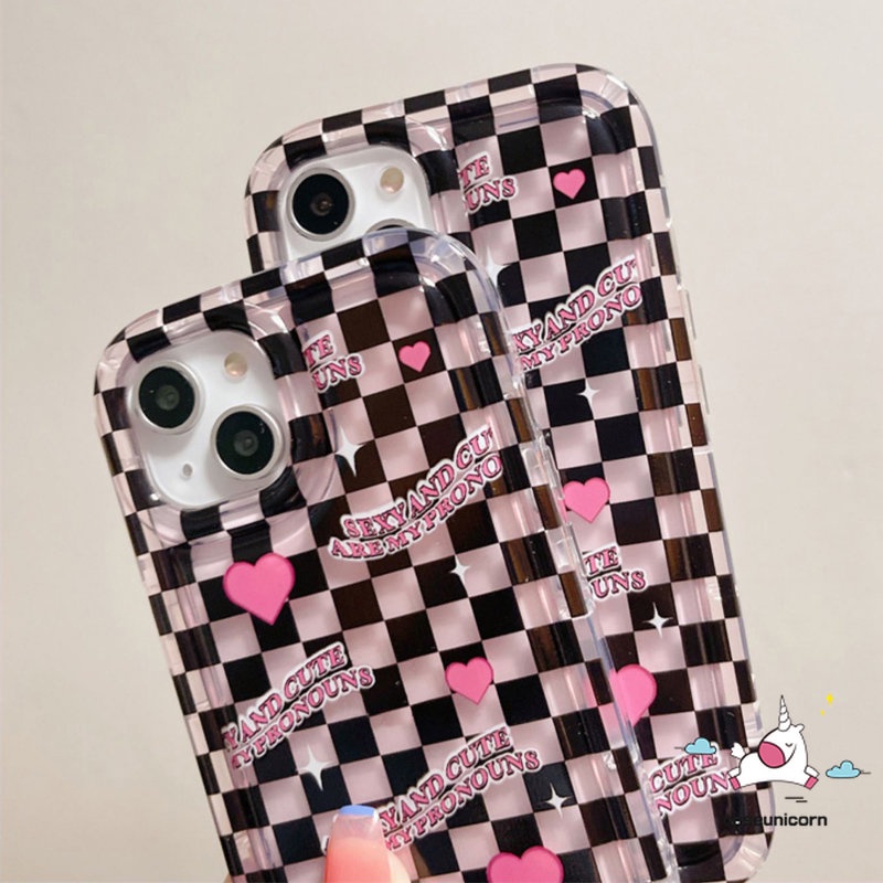 Casing Ponsel Tahan Guncangan Kompatibel Untuk IPhone 7plus11 14 13 12 Pro Max6 8 6s 7 Plus XR X XS Max SE 2020 Bunga Cinta Hati Kotak-Kotak Pola Tidak Teratur Lembut Airbag Cover