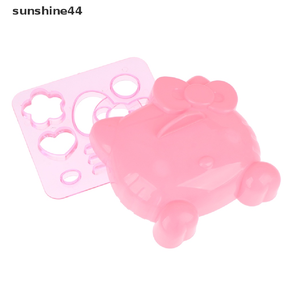 Sunshine 1Set Kartun KT Bentuk Kucing Silikon Rice Ball Mold Bento Emboss Cetakan DIY Alat ID