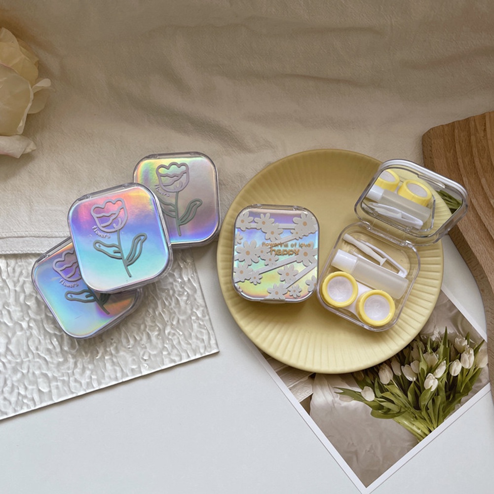 Square Ins Daisy/Tulip Pupil Care Box Kotak Penyimpanan Lensa Kontak Laser Mini Portable Dengan Cermin