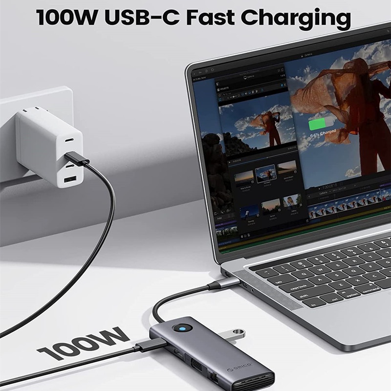 Orico Docking Station Tipe C HUB Ke 4K60Hz HDMI-compatible USB 3.0 Adapter RJ45 PD100W Charge Untuk Macbook Pro Aksesoris Laptop