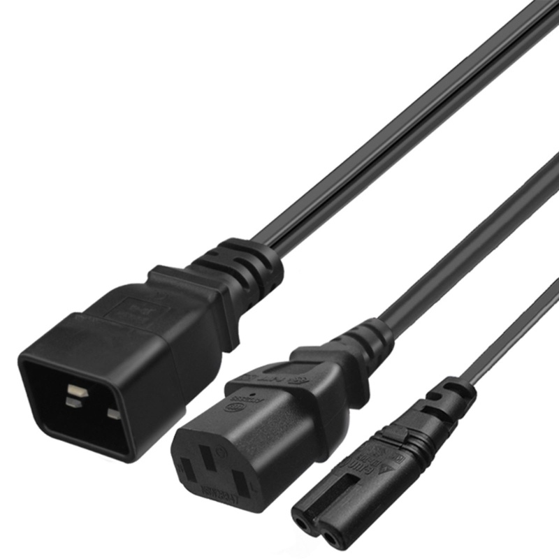 Cre 32cm/1ft IEC320 C20 Ke IEC320 C7+C13 Kabel Listrik 1in2 Out Y-splitter Adapter Cable Extension Wire Line Hitam