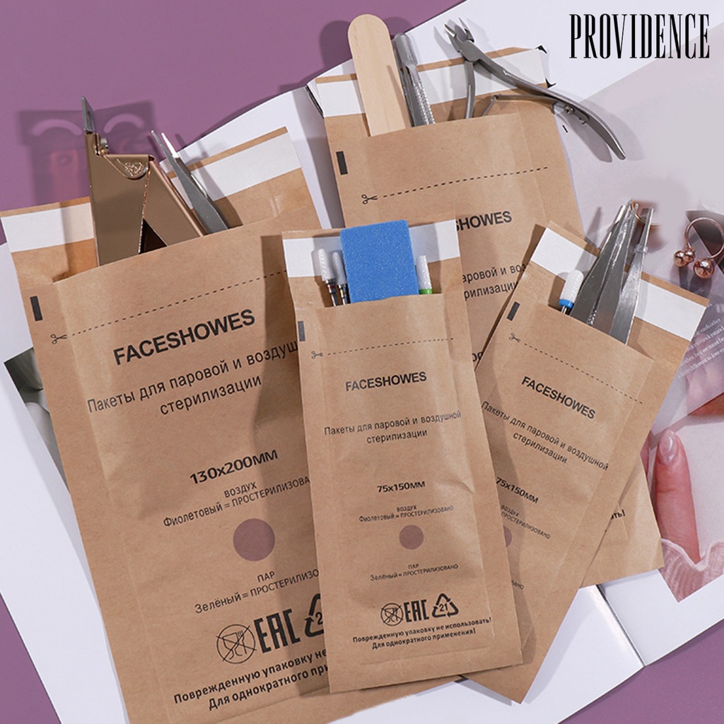 Providence 100 Pcs Disposable Disinfection Bags Self-Sealing Tahan Panas Universal Sanitary Pouch Profesional Multi-Use Nail Art Alat Sterilisasi Kraft Bags Rumah Digunakan