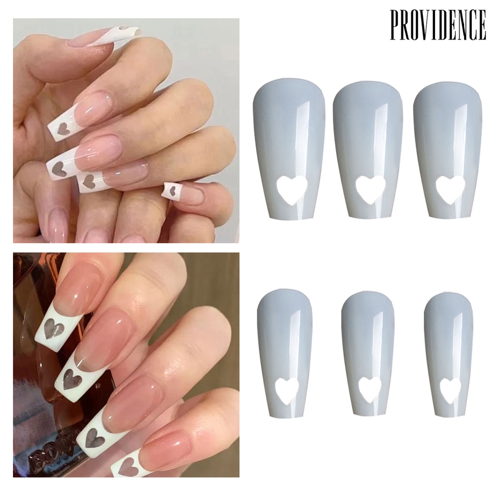 Providence 504 Pcs/Tas Patch Kuku Palsu Gloss Tinggi Dilepas Melubangi Jantung DIY Penuh Penutup Trapesium Kuku Ekstensi Tip Salon Kuku Pasokan