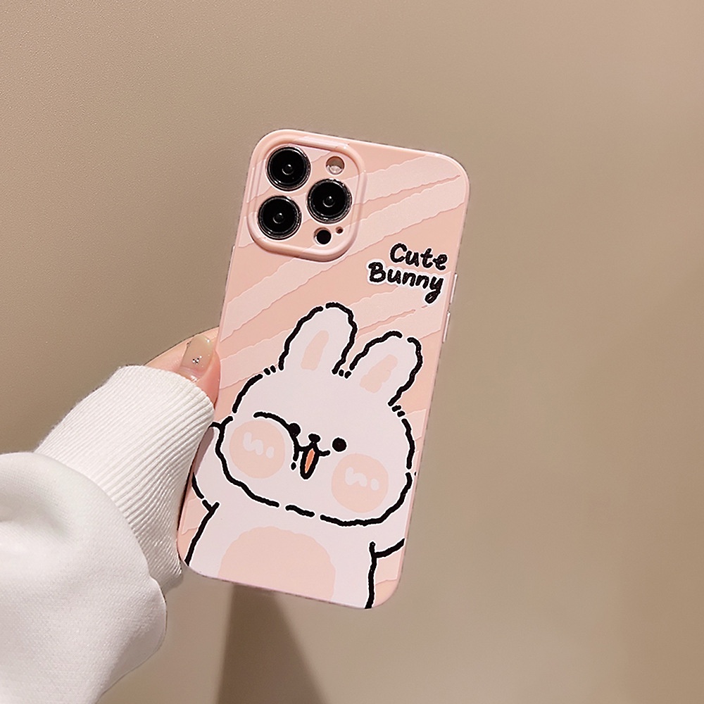 IPHONE Ins Cute Rabbit Bear Kartun Silikon Case Untuk Iphone14 11 12 13 PRO MAX Casing Cover Pelindung AT0151