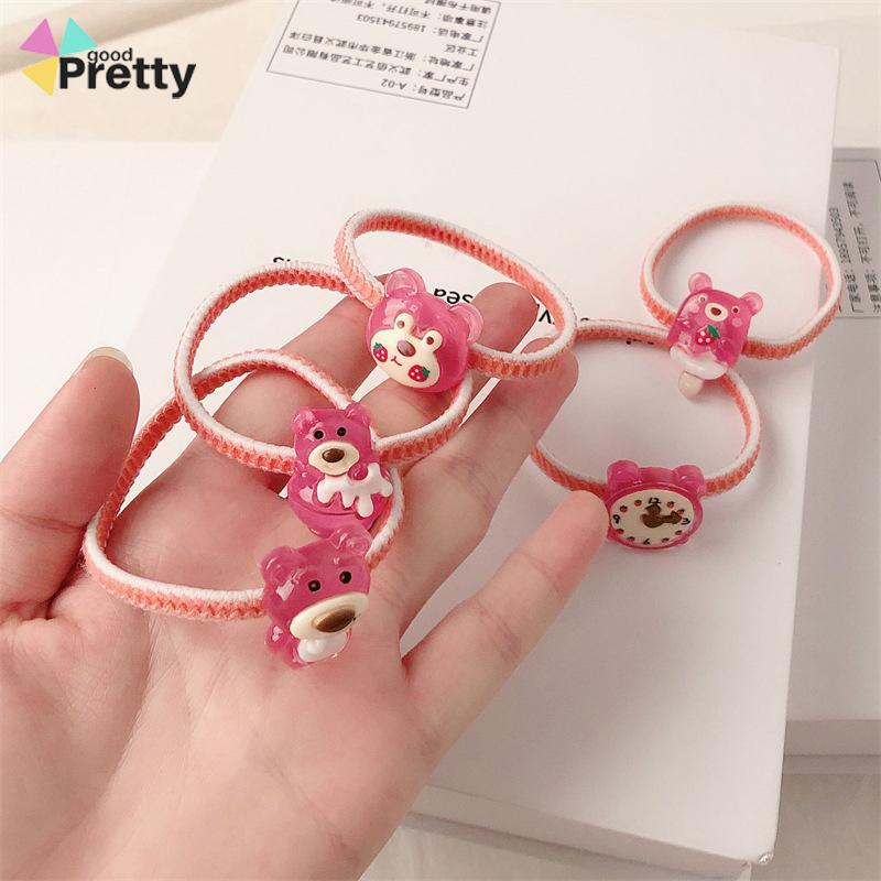 Tali Rambut Beruang Stroberi Elastis Tinggi yang Lucu Tali Rambut Karet Gelang Kuncir Kuda Serbaguna Cincin Rambut Tahan Lama - PD