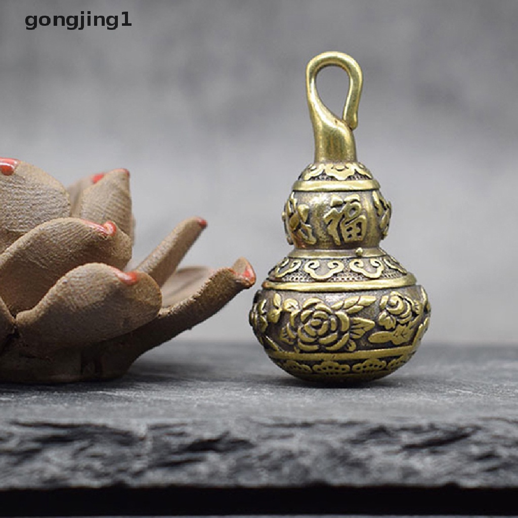 Ggg Kuningan Retro Mini Labu Botol Ukiran Pola Sarana Keberuntungan Liontin Calabash Gantungan Kunci Obat Case Wadah Botol Mobil Keychain Aksesoris ID