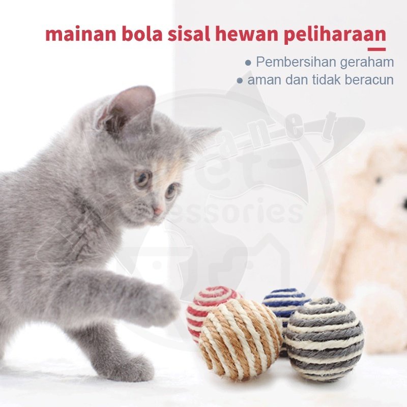 Bola Rajut Mainan Hewan Peliharaan Pembersih Gigi Pelatihan Interaktif Aksesoris Hewan Peliharaan Bola Untuk Cakar Kucing Pelengkapan Kucing Peliharaan