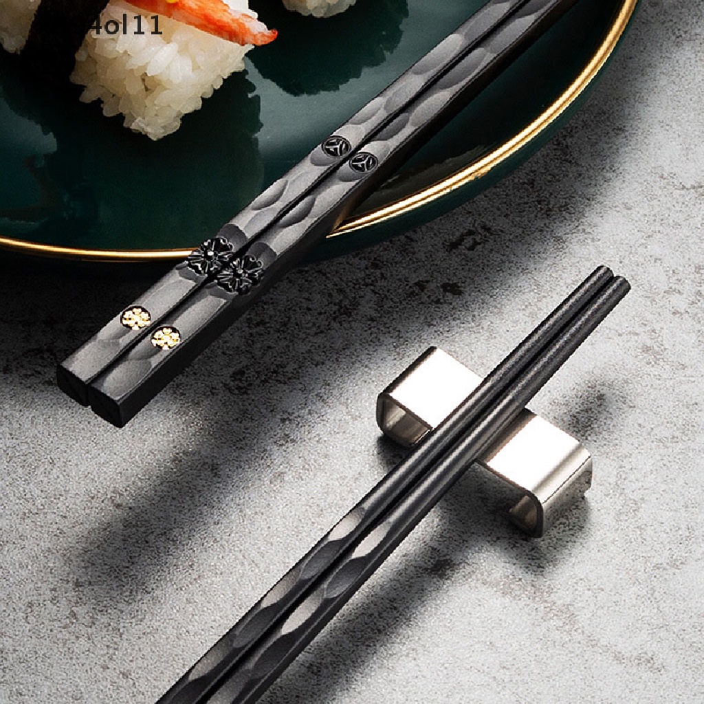 Xo 5pasang Sumpit Ukiran Laser Bahan Alloy Non-Slip Reusable Sushi Sticks OL